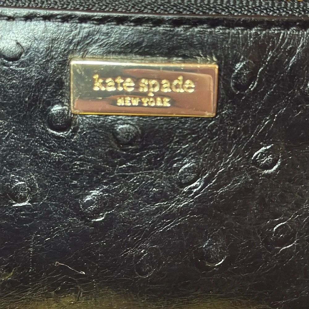 KATE SPADE Black Serenade Valencia Road Bow Small Ostrich Embossed Wallet/ EUC